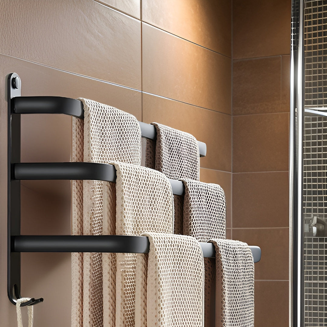 Black Wall Towel Rack for Bathroom - Towel Holder - 2 Levels - Oaksoho
