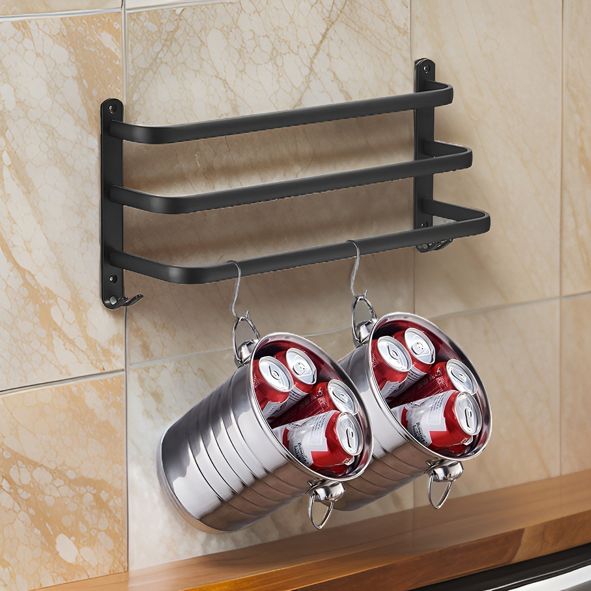 Black Wall Towel Rack for Bathroom - Towel Holder - 2 Levels - Oaksoho