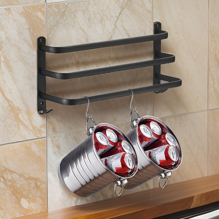 Black Wall Towel Rack for Bathroom - Towel Holder - 2 Levels - Oaksoho