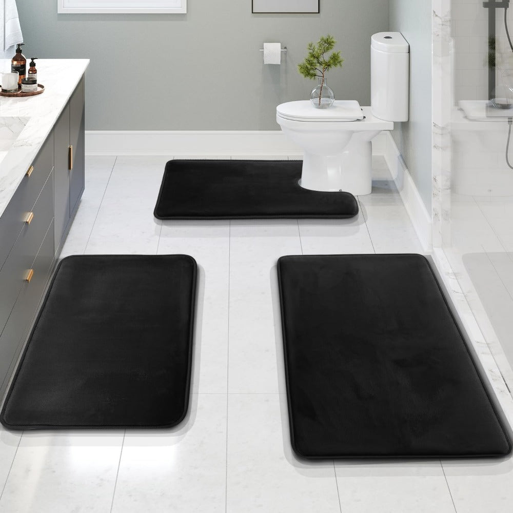 3-Piece Soft Coral Fleece Bath Mat Set