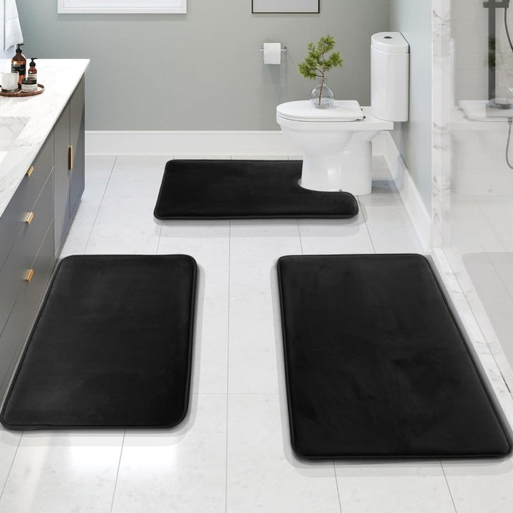 3-Piece Soft Coral Fleece Bath Mat Set