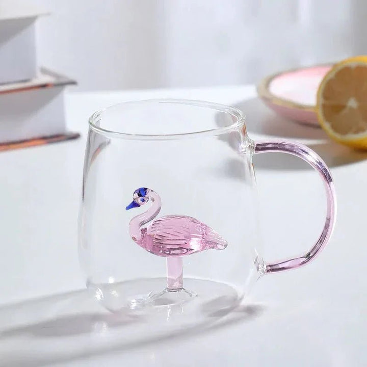 Borosilicate Glass Mug with 3D Animal Motif for Coffee and Tea - Mug - Crane - Oaksoho