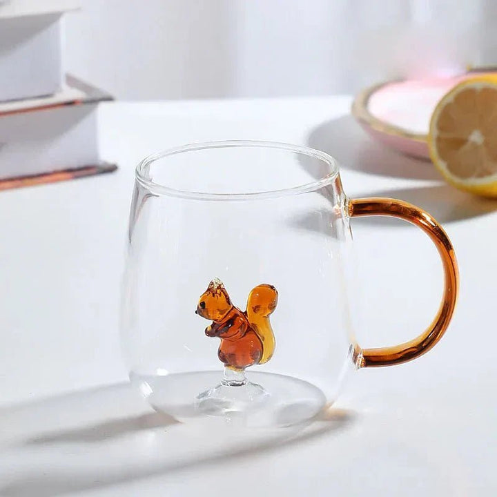 Borosilicate Glass Mug with 3D Animal Motif for Coffee and Tea - Mug - Squirrel - Oaksoho