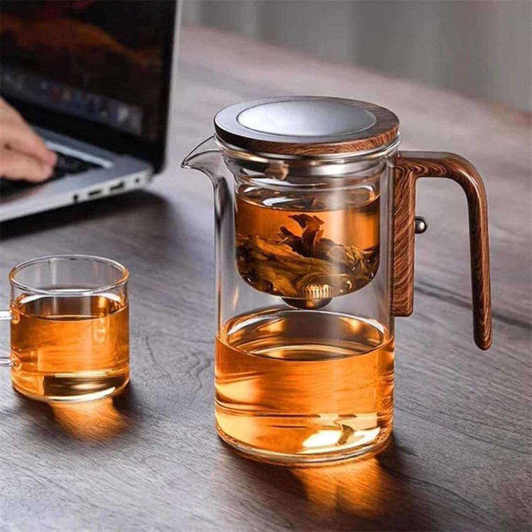Borosilicate Teapot with Stainless Steel Infuser and Natural Wood Handle - Teapot - 550 ml - Oaksoho