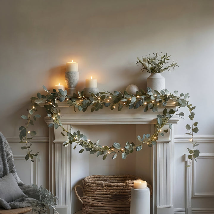 Botanical Decoration Fairy Lights with Artificial Leaves - String Lights - Eucalyptus Leaf - Oaksoho