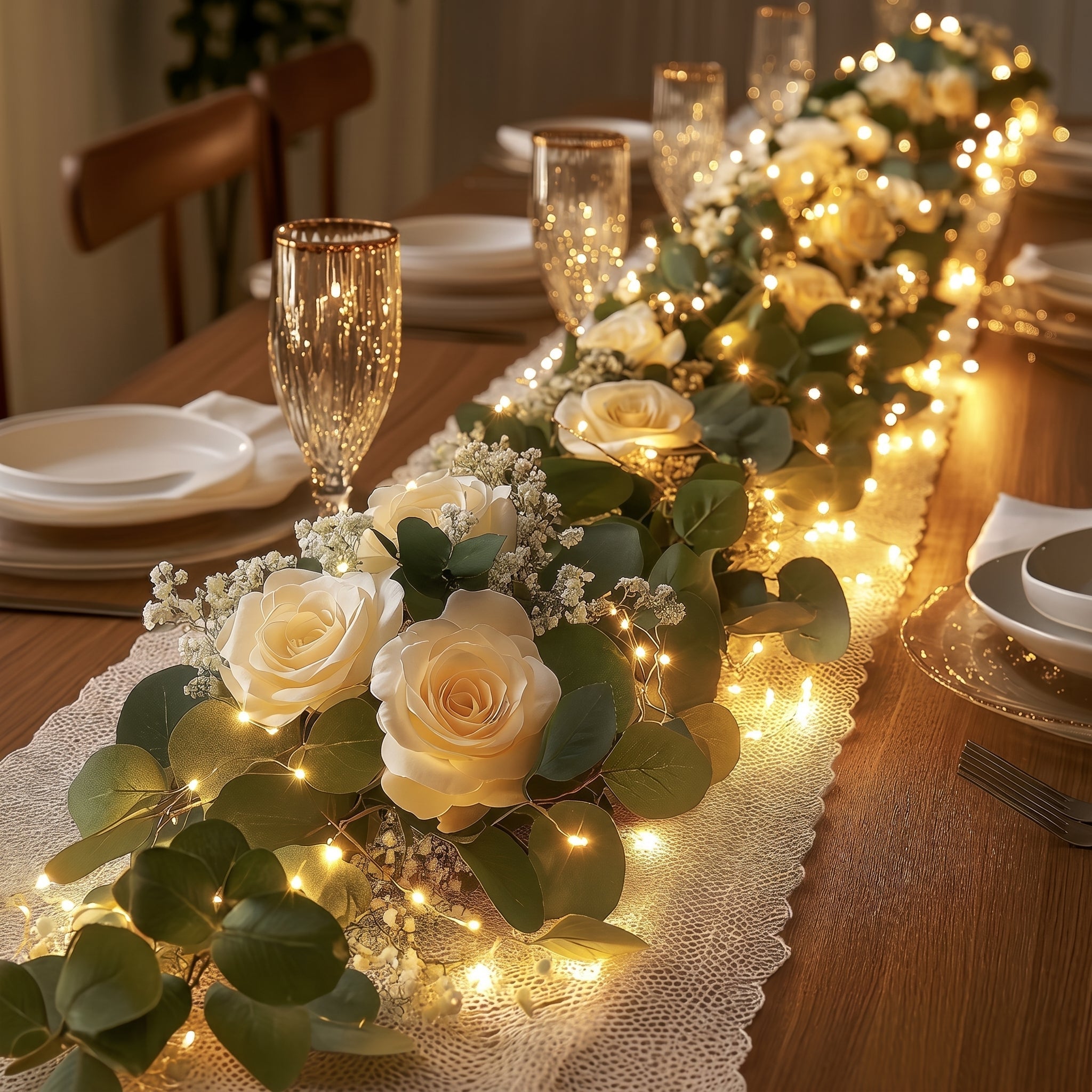 Botanical Decoration Fairy Lights with Artificial Leaves - String Lights - Camellia - Oaksoho