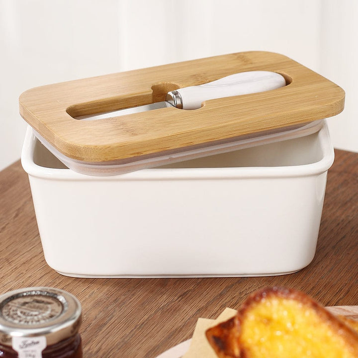 Butter Dish with Wooden Lid and Knife - Butter Dish - Oaksoho