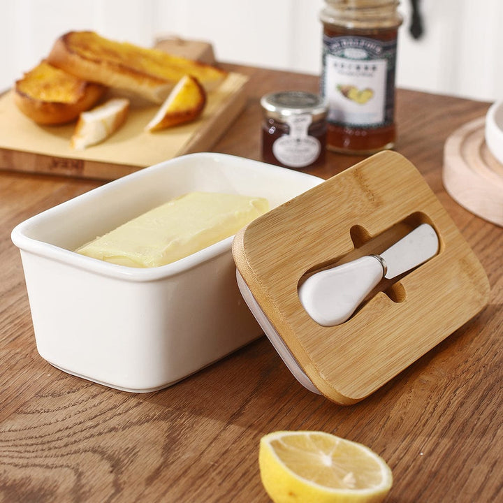 Butter Dish with Wooden Lid and Knife - Butter Dish - Oaksoho