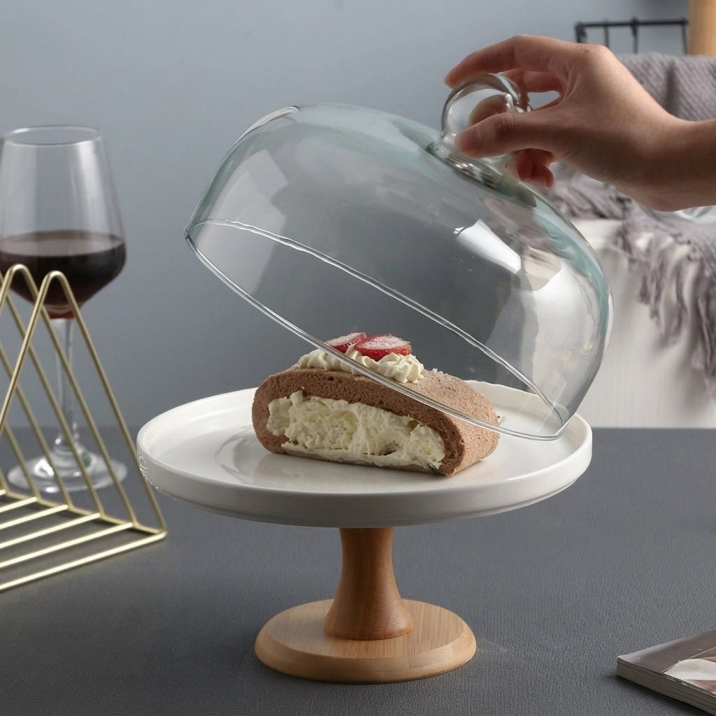 Cake Stand with Glass Dome for Sweets and Desserts - Glass Dome - White - Oaksoho