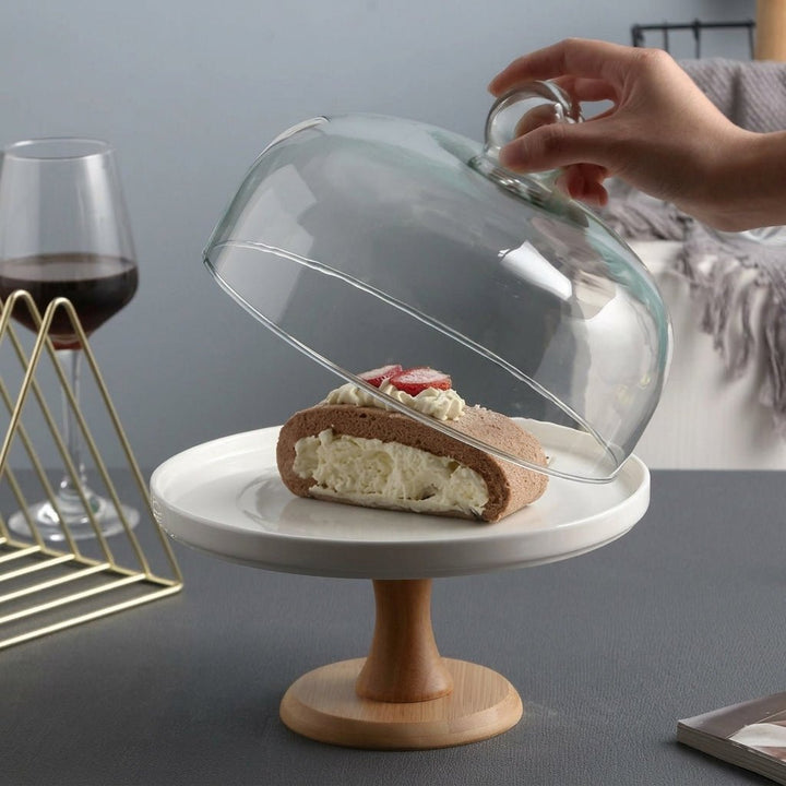 Cake Stand with Glass Dome for Sweets and Desserts - Glass Dome - White - Oaksoho