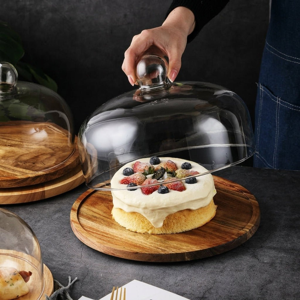 Cake Stand with Glass Dome for Sweets and Desserts - Glass Dome - Brown - Oaksoho