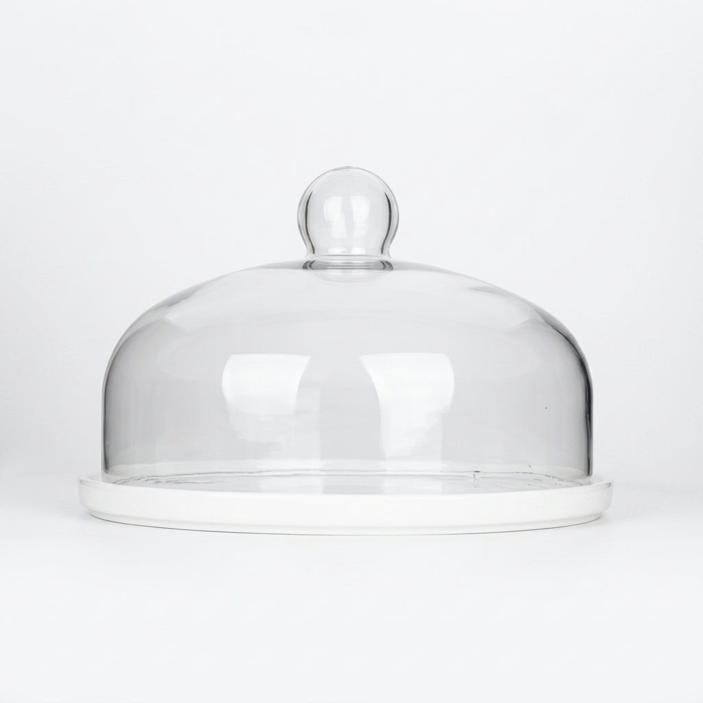 Cake Stand with Glass Dome for Sweets and Desserts - Glass Dome - White - Oaksoho