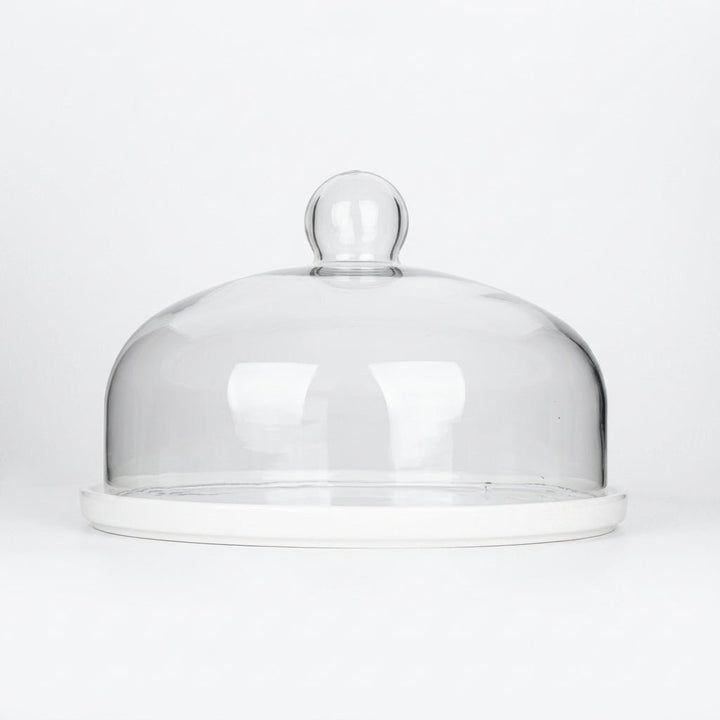 Cake Stand with Glass Dome for Sweets and Desserts - Glass Dome - White - Oaksoho