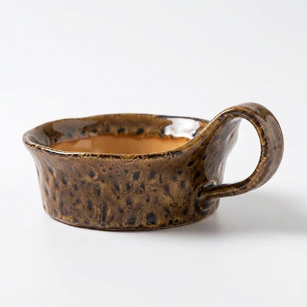 Ceramic Soup Bowl with Handle - Soup Bowl - Brown - Oaksoho