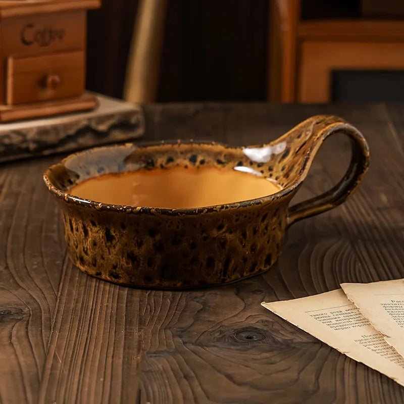 Ceramic Soup Bowl with Handle - Soup Bowl - Brown - Oaksoho