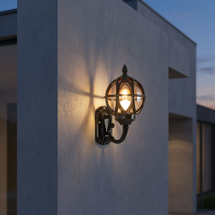 Classic Outdoor Wall Light in Globe Lantern Style - Wall Light - Black - Oaksoho
