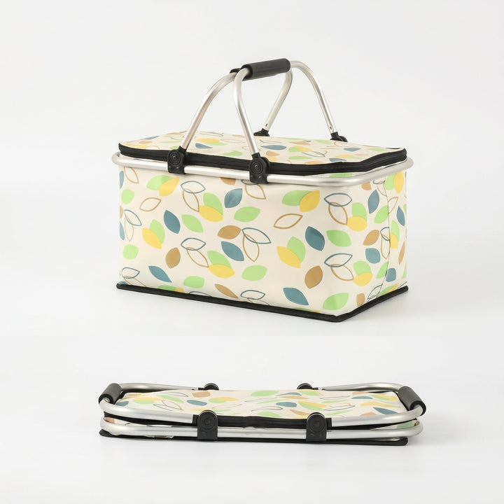 Collapsible Picnic Basket with Check Pattern and Double Zipper - Picnic Basket - Light Yellow - Oaksoho