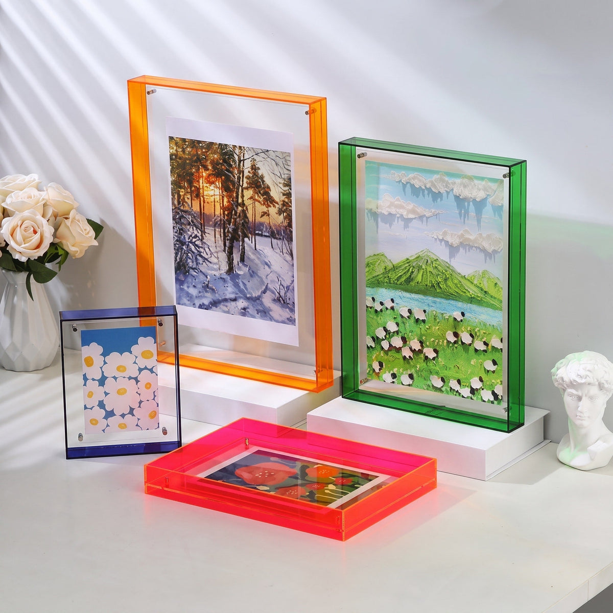 Coloured Edge Photo Frame with Clear Front Panel - Picture Frames - Pink - Oaksoho