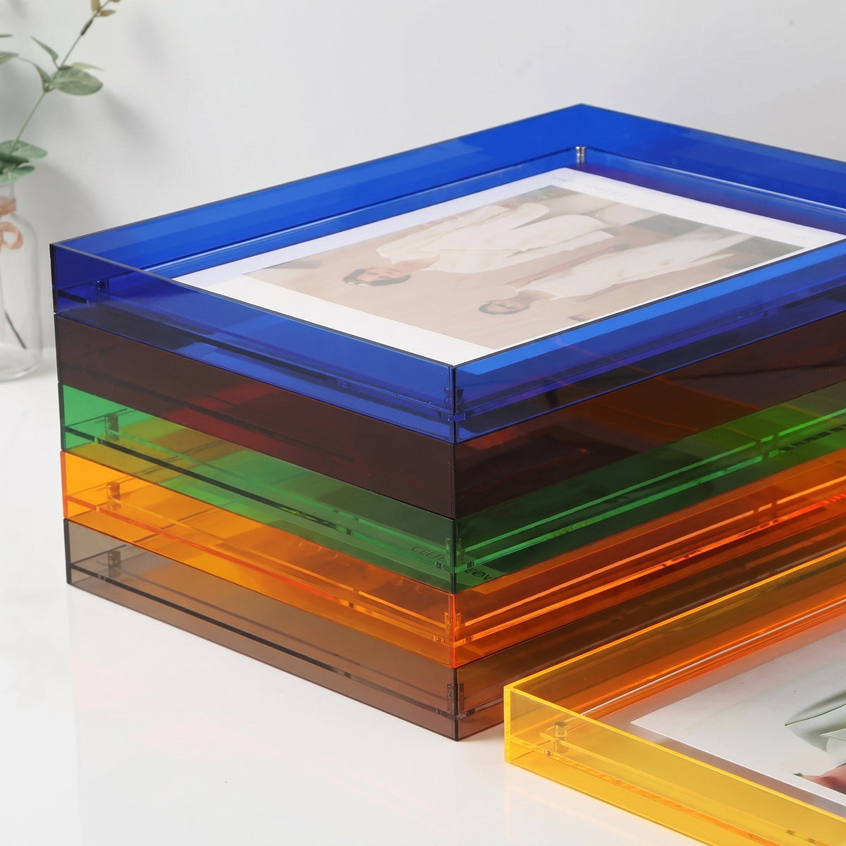 Coloured Edge Photo Frame with Clear Front Panel - Picture Frames - Pink - Oaksoho