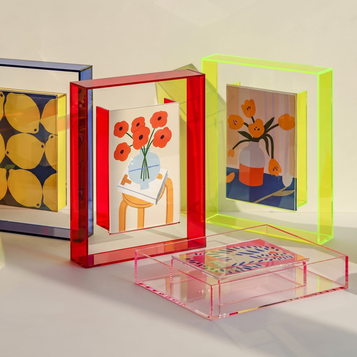 Coloured Edge Photo Frame with Clear Front Panel - Picture Frames - Pink - Oaksoho
