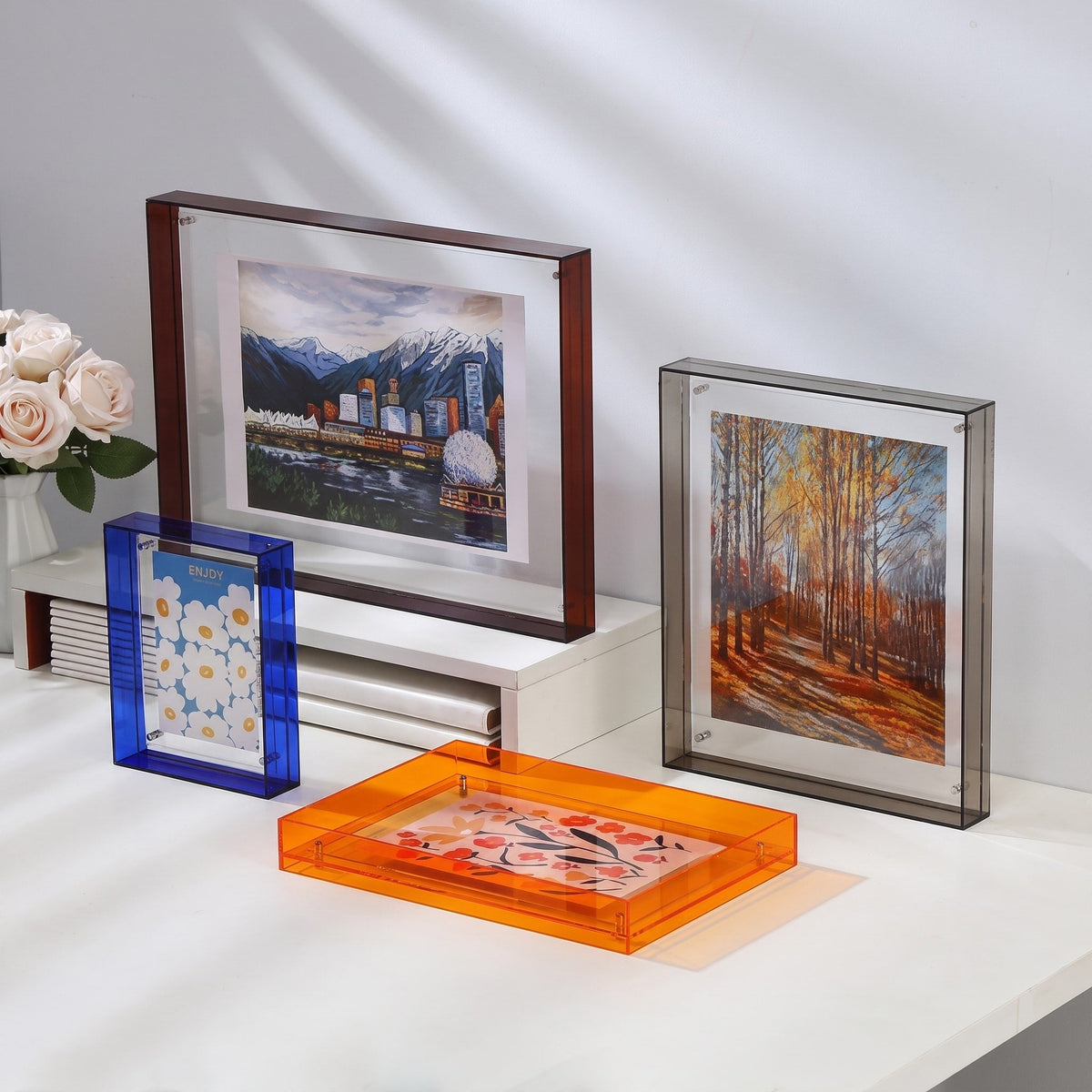 Coloured Edge Photo Frame with Clear Front Panel - Picture Frames - Pink - Oaksoho