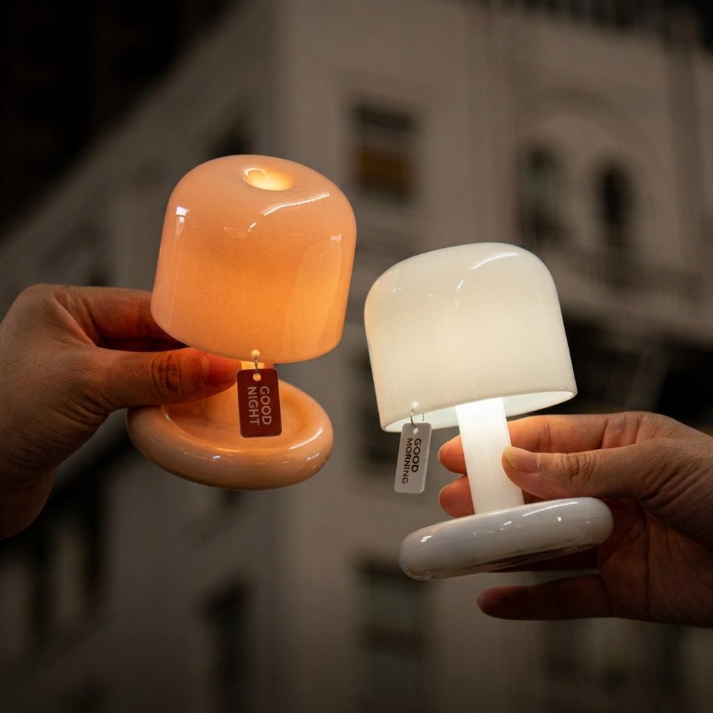 Compact Retro Table Lamp with Round Base and Mushroom Shade - Table Lamps - Oaksoho