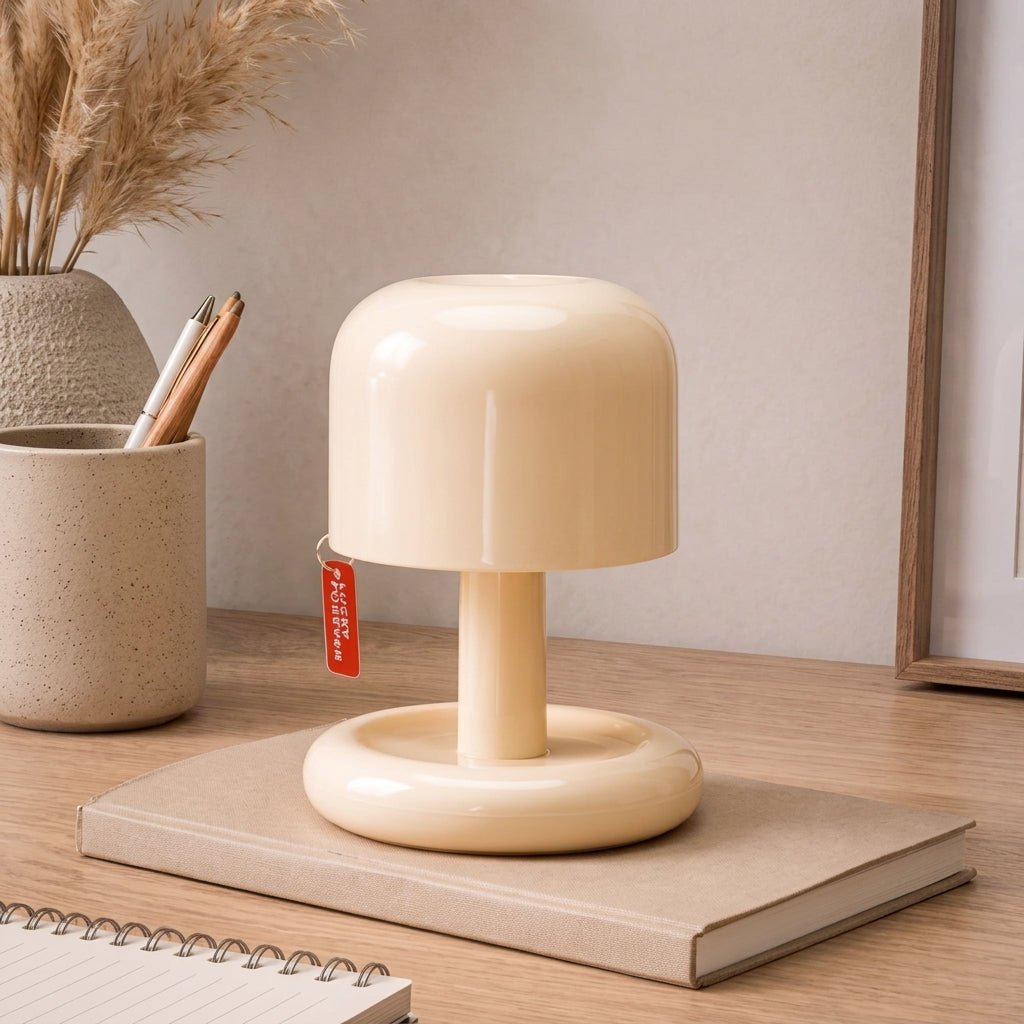 Compact Retro Table Lamp with Round Base and Mushroom Shade - Table Lamps - Oaksoho