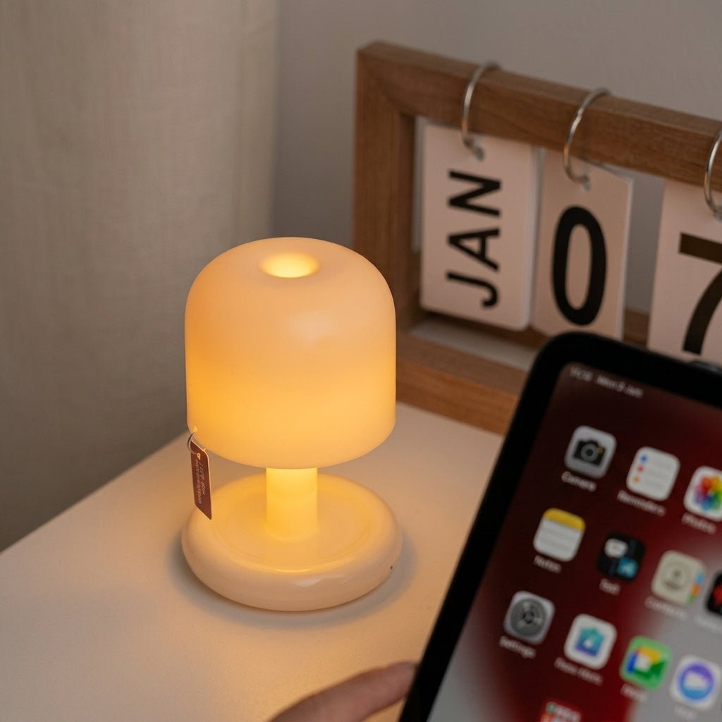 Compact Retro Table Lamp with Round Base and Mushroom Shade - Table Lamps - Oaksoho