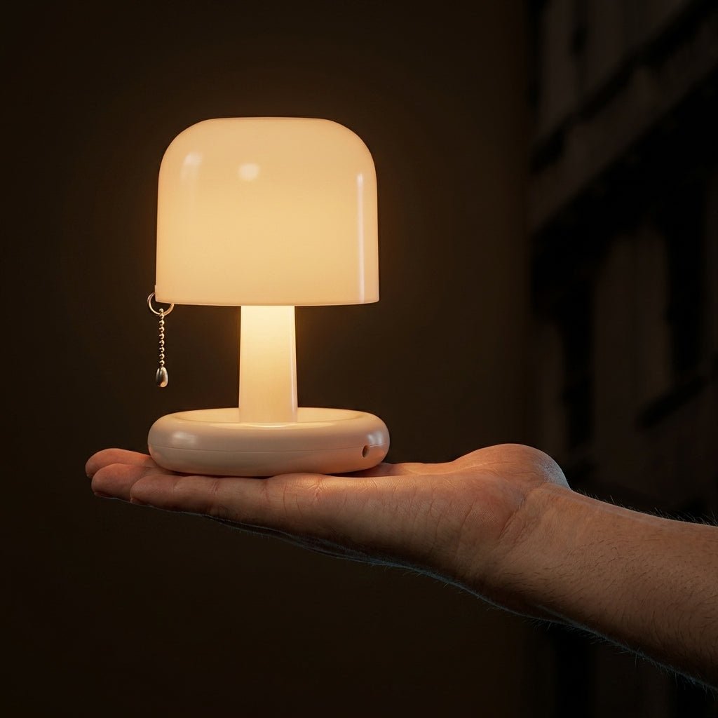 Compact Retro Table Lamp with Round Base and Mushroom Shade - Table Lamps - Oaksoho