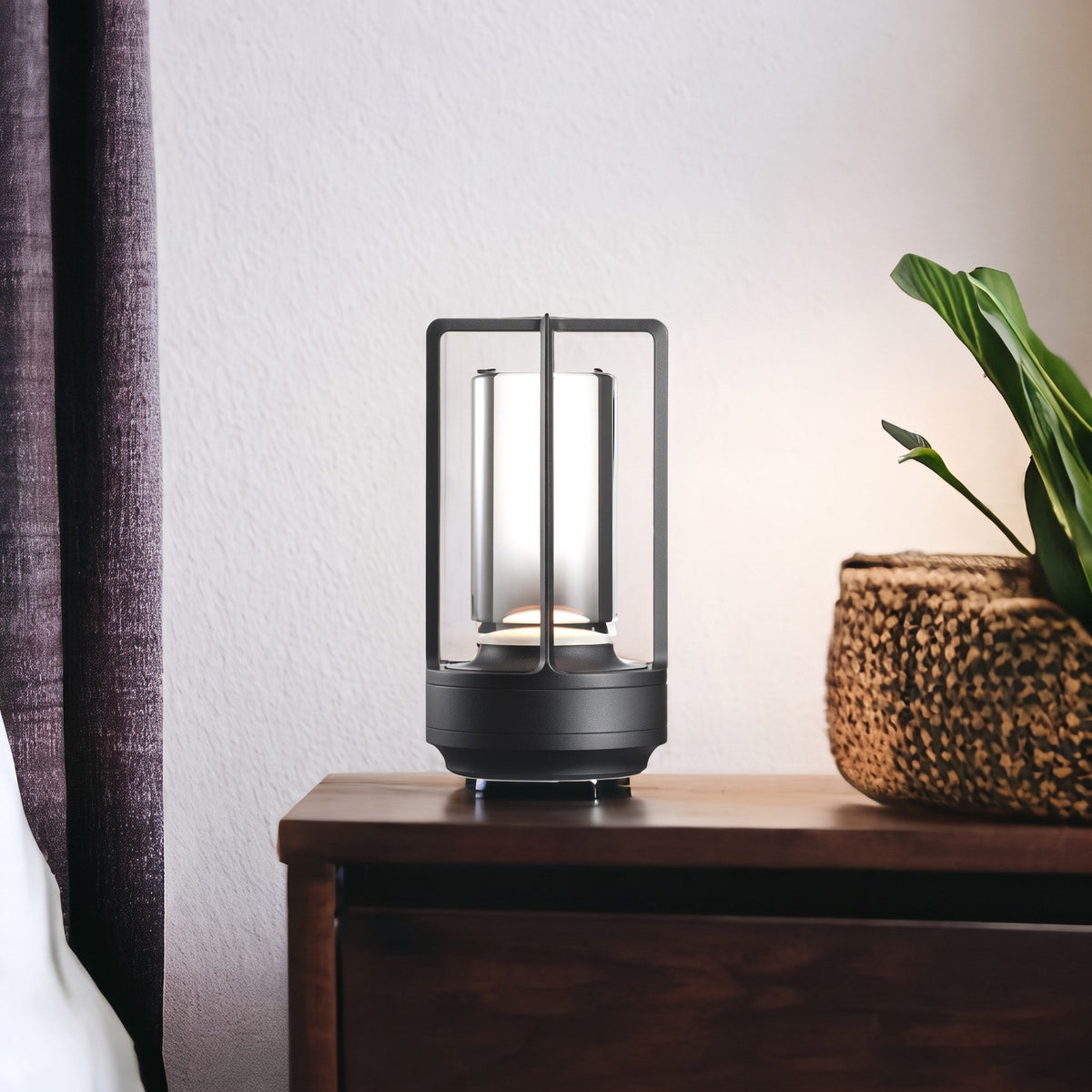 Cordless Cage Lantern Table Lamp with Touch Control - Table Lamps - Black - Oak Soho