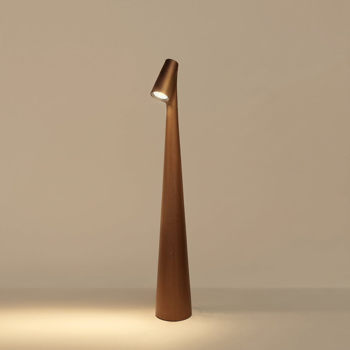 Cordless LED Table Lamp with Sculptural Cone Design - Table Lamps - Brown - Oaksoho
