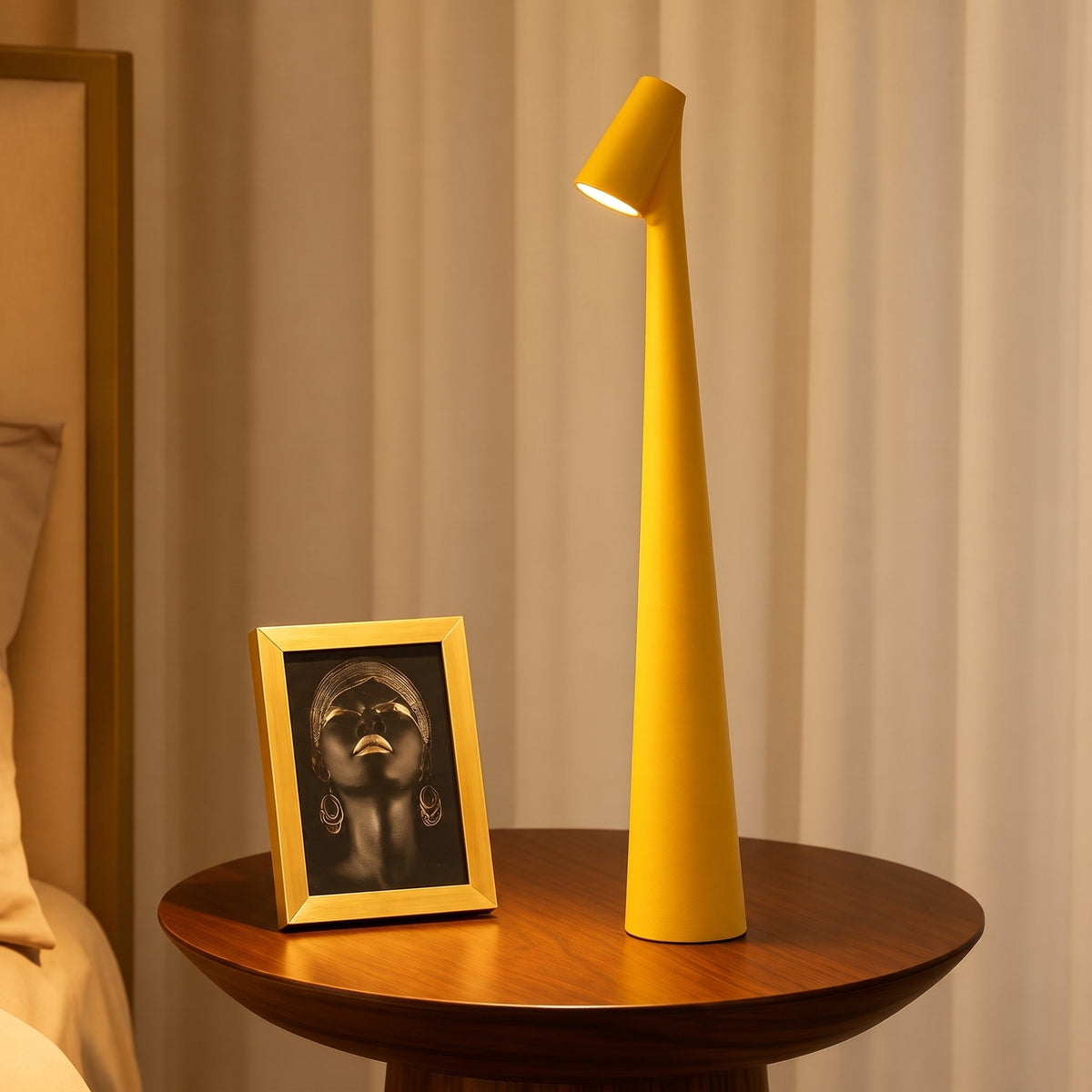 Cordless LED Table Lamp with Sculptural Cone Design - Table Lamps - Yellow - Oaksoho