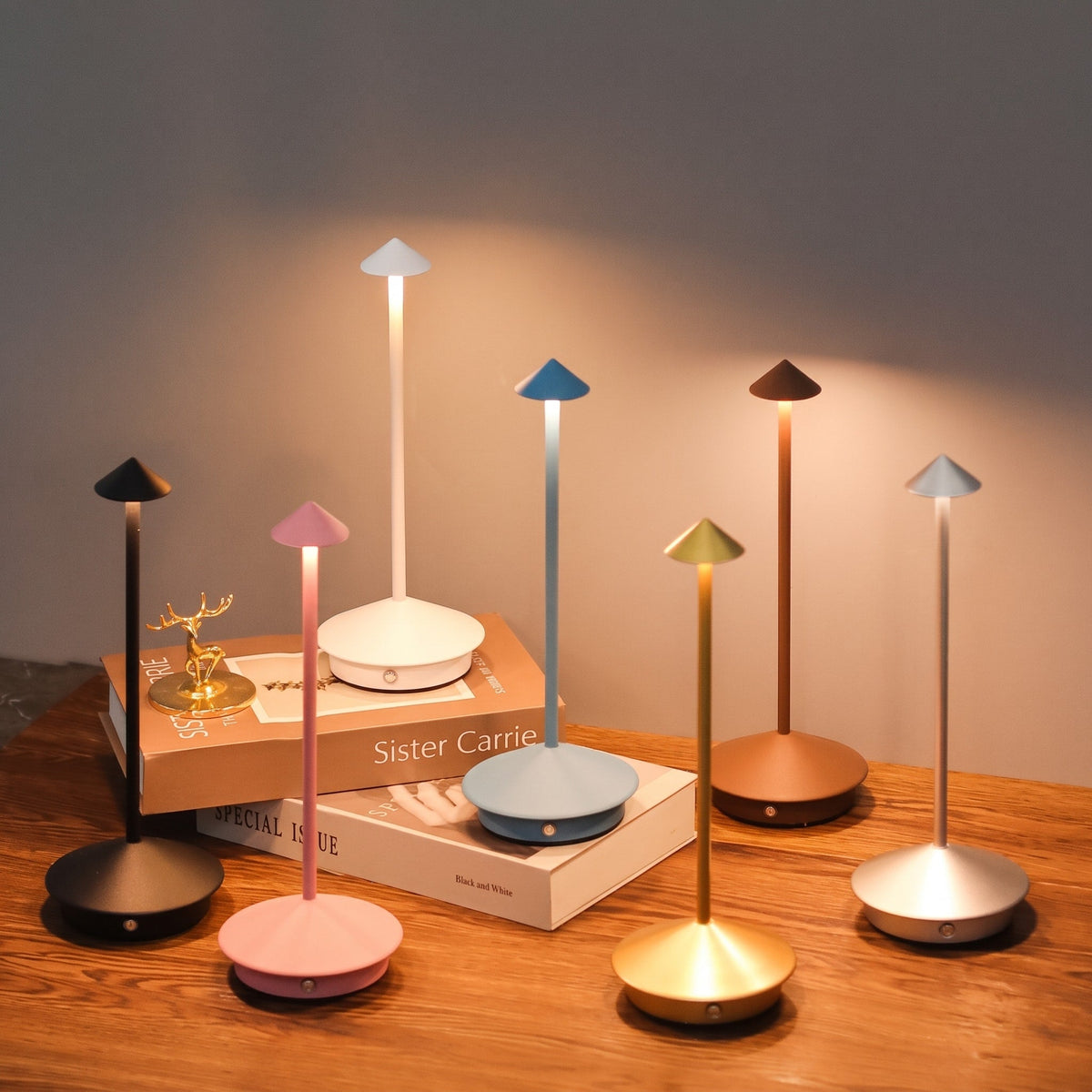 Cordless Touch Dimming LED Table Lamp with Mushroom Design - Table Lamps - Blue - Oak Soho