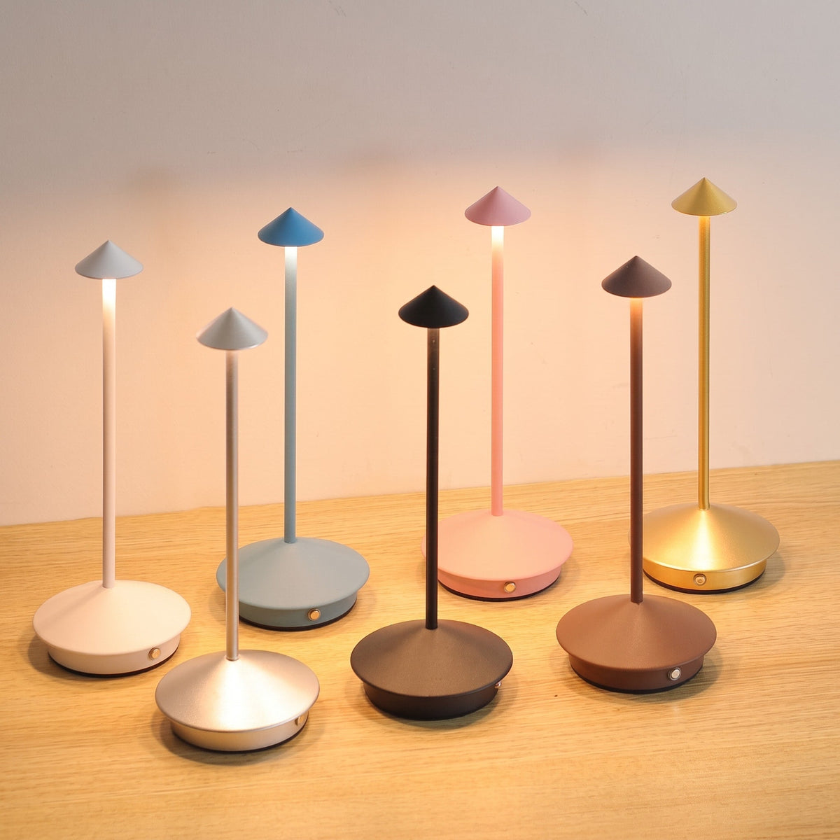 Cordless Touch Dimming LED Table Lamp with Mushroom Design - Table Lamps - Blue - Oak Soho