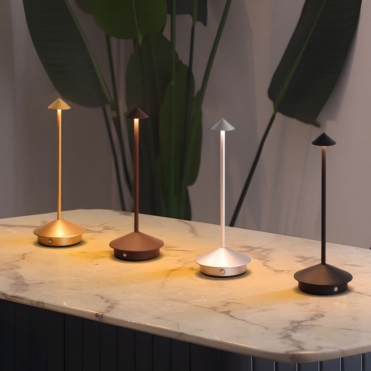 Cordless Touch Dimming LED Table Lamp with Mushroom Design - Table Lamps - Blue - Oak Soho