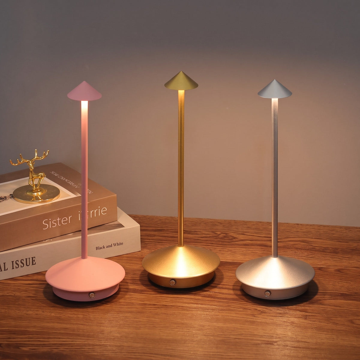 Cordless Touch Dimming LED Table Lamp with Mushroom Design - Table Lamps - Blue - Oak Soho