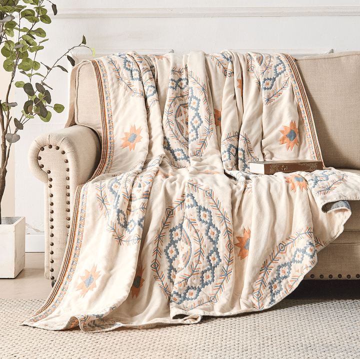 Cotton Blanket with Mandala Pattern in Boho Style - Cotton Blanket - 150 × 200 cm - Oaksoho