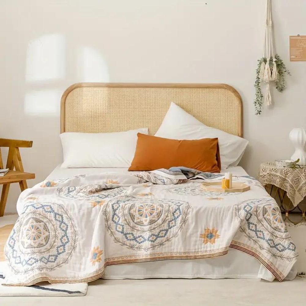 Cotton Blanket with Mandala Pattern in Boho Style - Cotton Blanket - 150 × 200 cm - Oaksoho