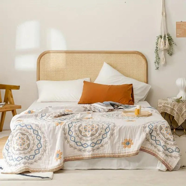 Cotton Blanket with Mandala Pattern in Boho Style - Cotton Blanket - 150 × 200 cm - Oaksoho
