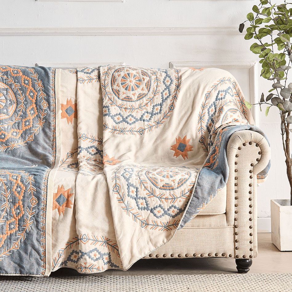 Cotton Blanket with Mandala Pattern in Boho Style - Cotton Blanket - 150 × 200 cm - Oaksoho