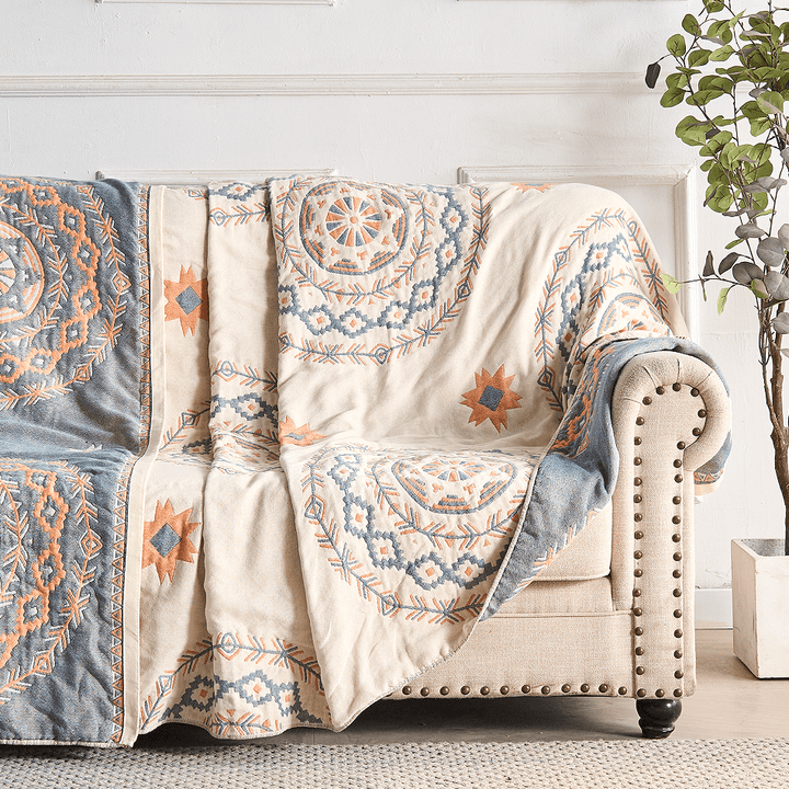 Cotton Blanket with Mandala Pattern in Boho Style - Cotton Blanket - 150 × 200 cm - Oaksoho