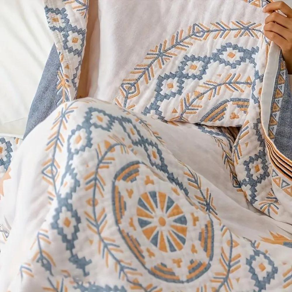 Cotton Blanket with Mandala Pattern in Boho Style - Cotton Blanket - 150 × 200 cm - Oaksoho