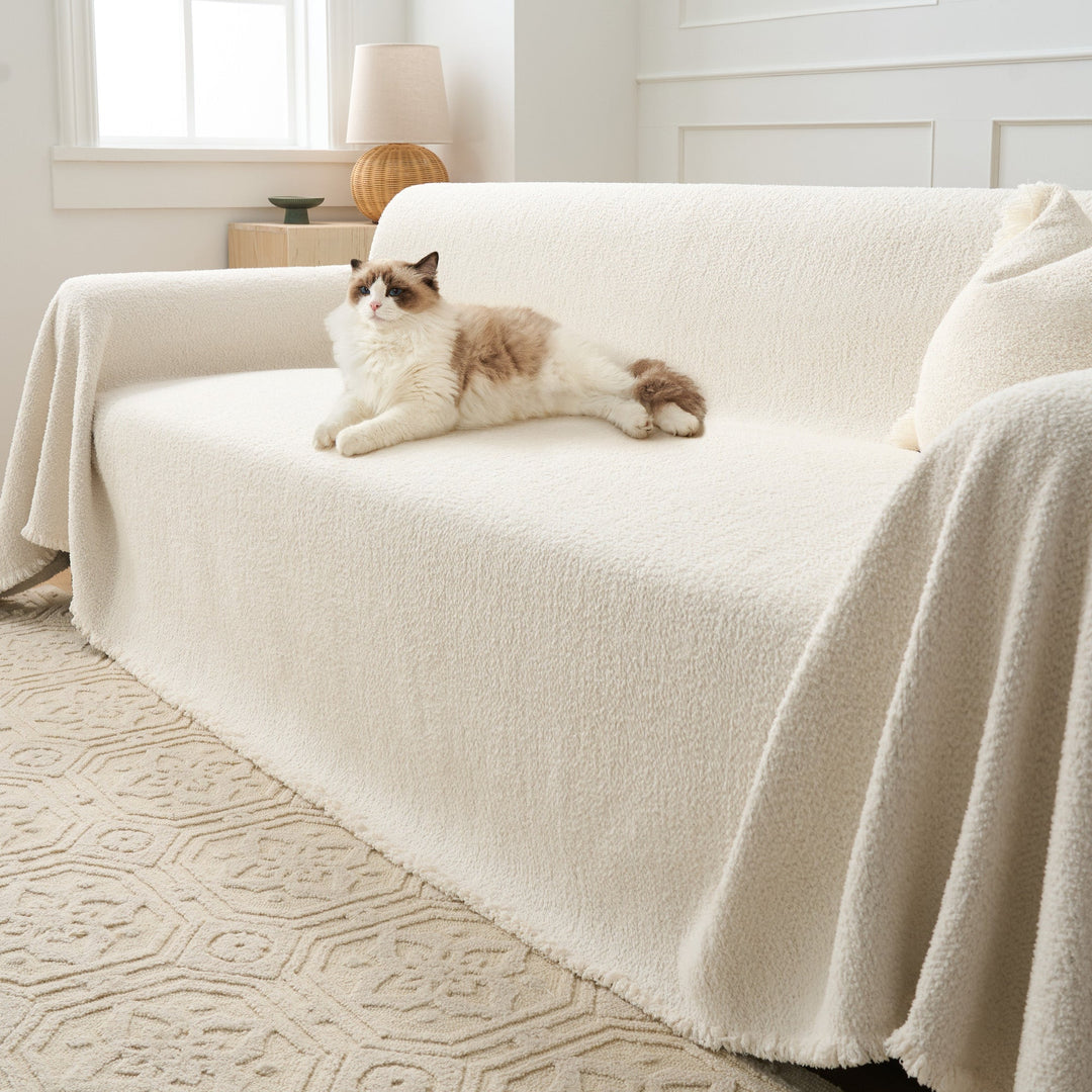 Couch Cover with Soft Textured Design - Living Room - Ivory - Oaksoho