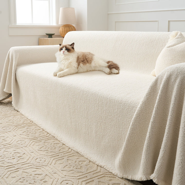 Couch Cover with Soft Textured Design - Living Room - Ivory - Oaksoho