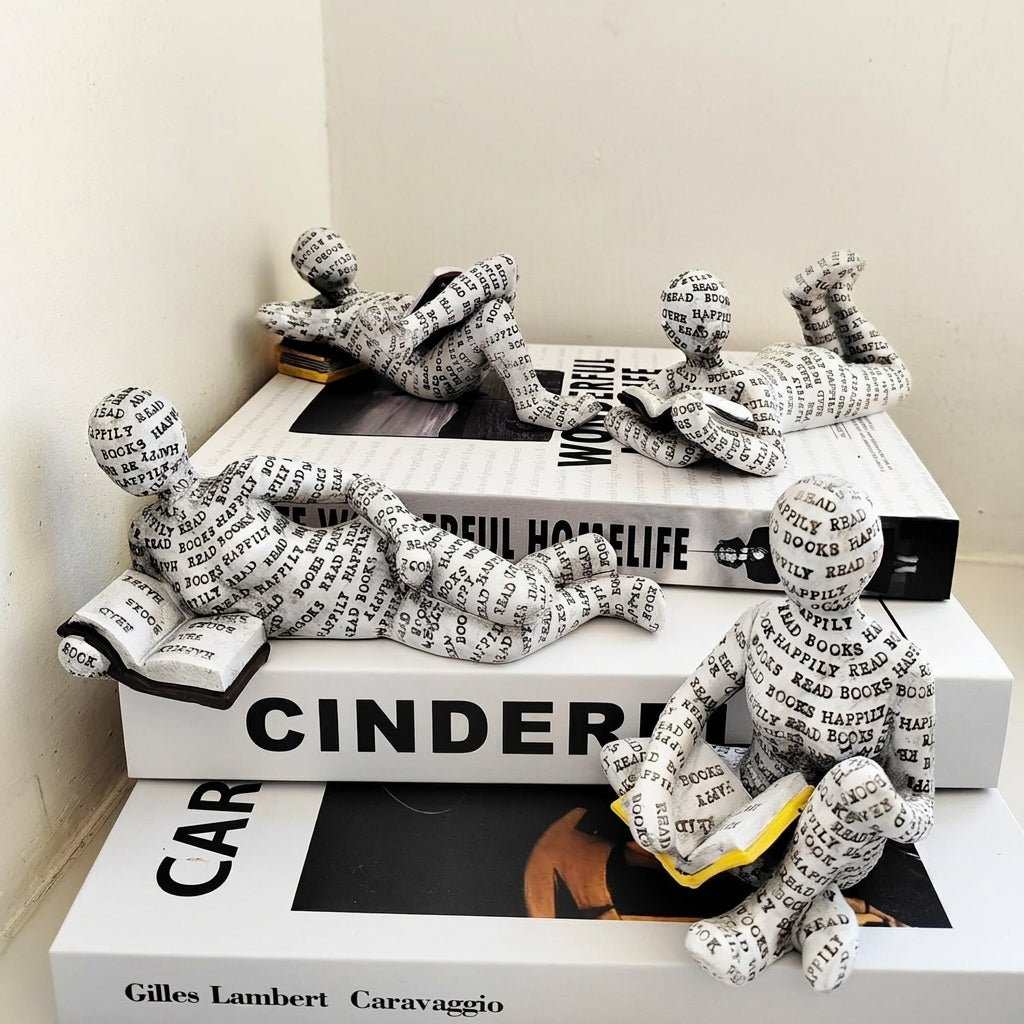 Creative Abstract Book Lover Sitting & Lying Figure Sculpture - Figurines - Waiting - Oaksoho
