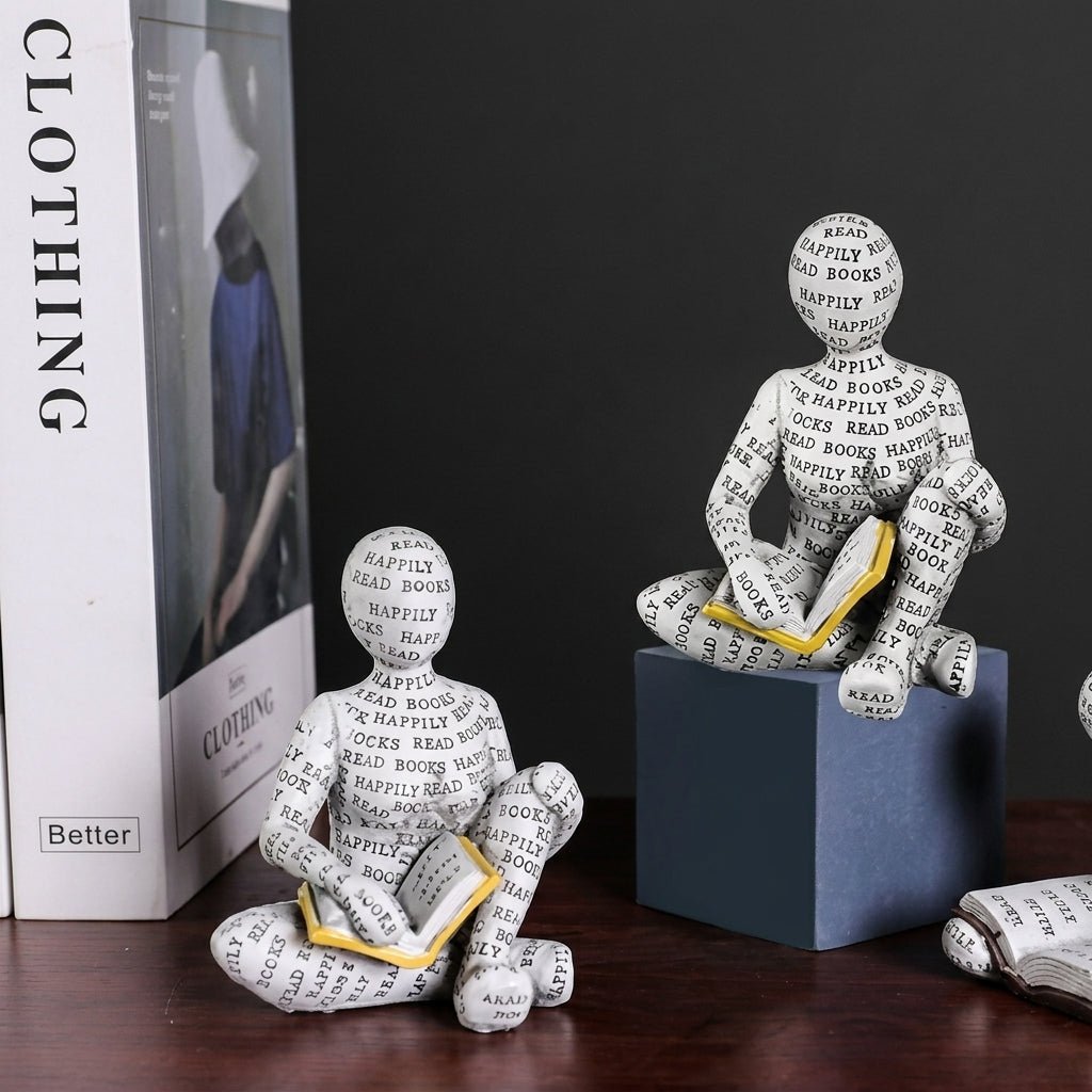 Creative Abstract Book Lover Sitting & Lying Figure Sculpture - Figurines - Waiting - Oaksoho