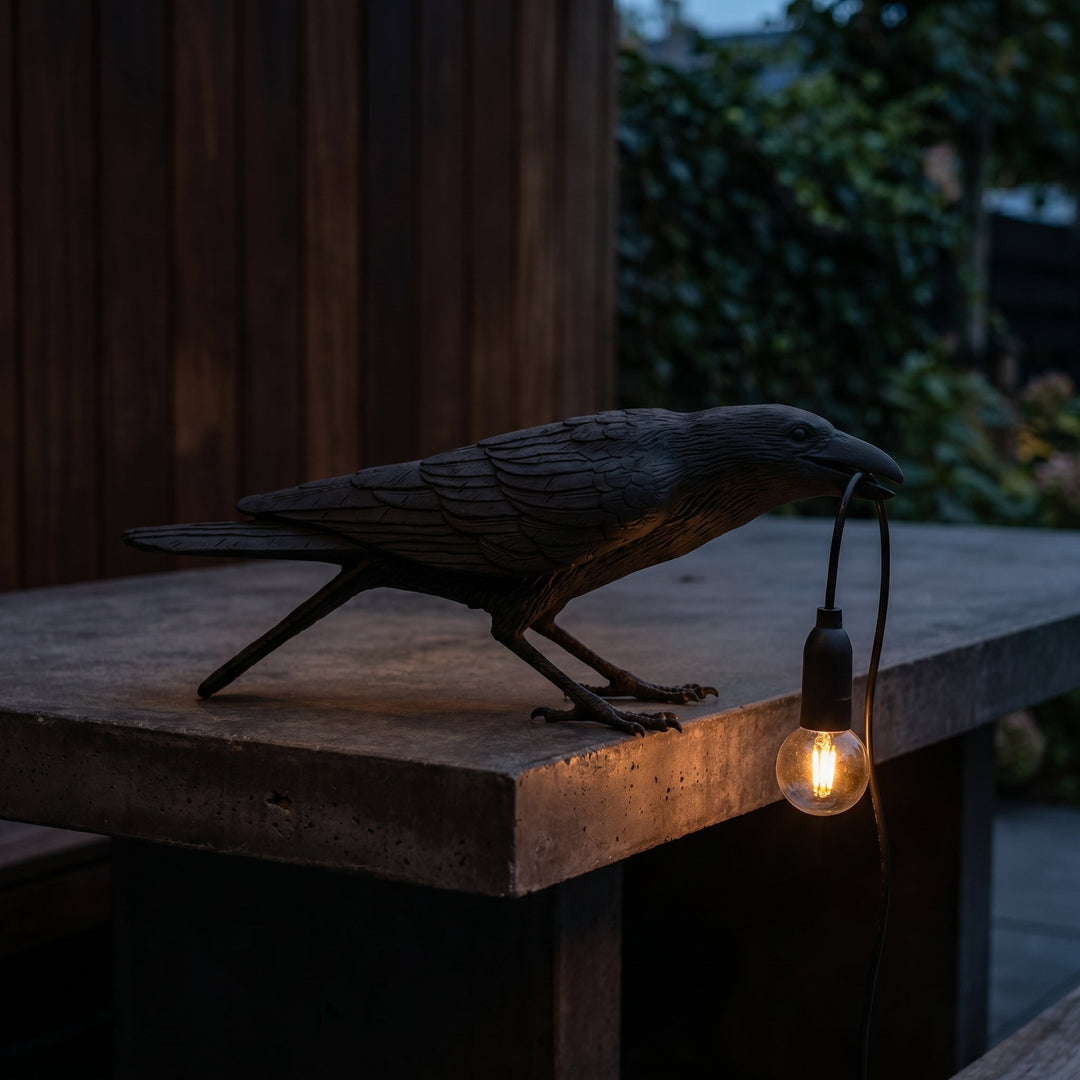Crow - Shaped Decorative Bird Lamp with Edison Bulb - Table Lamps - Black - Oaksoho