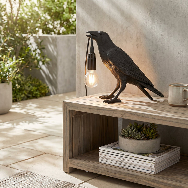 Crow - Shaped Decorative Bird Lamp with Edison Bulb - Table Lamps - Black - Oaksoho