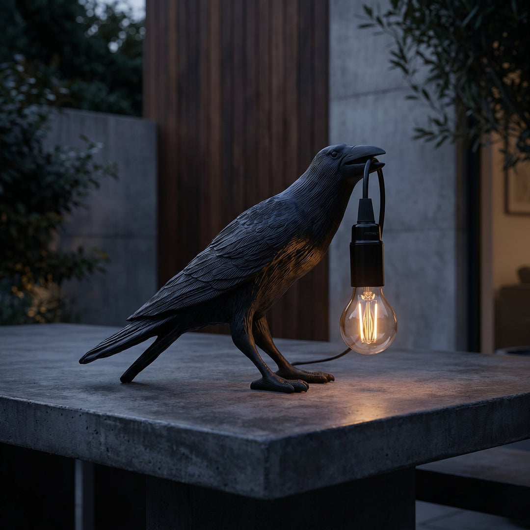 Crow - Shaped Decorative Bird Lamp with Edison Bulb - Table Lamps - Black - Oaksoho