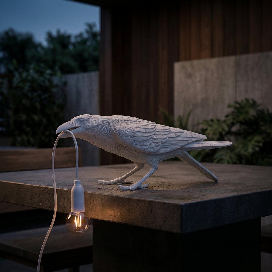 Crow - Shaped Decorative Bird Lamp with Edison Bulb - Table Lamps - White - Oaksoho